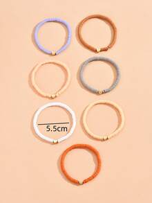 7pcs/Set Bohemian Versatile CCB Heart Soft Clay Elastic Bracelet Set, Suitable For Women's Daily And Vacation Outfits - Apricot - View 3