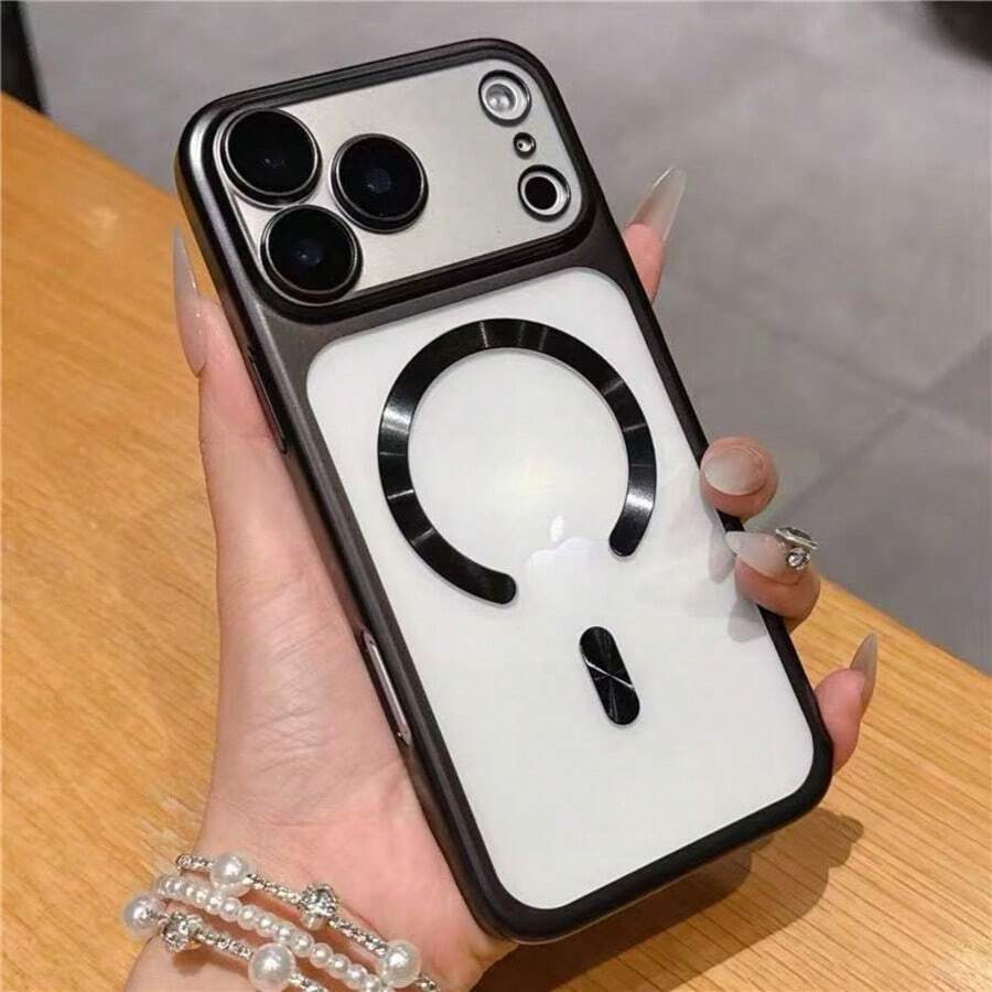 Compatible With IPhone 17 Pro Max Phone Case, Fashionable Matte Semi-Transparent 17 Pro Creative Electroplated Lens Full-Coverage Anti-Fall 16 Slim Heat Dissipation Minimalist Phone Protective Cover - Black - View 1