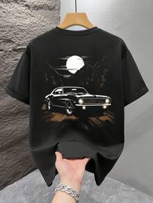 1 chiếc áo thun nam tay ngắn dáng rộng in họa tiết thời trang | Thiết kế tinh tế | Món đồ không thể thiếu cho mùa hè | Dễ phối đồ, thể hiện phong cách của bạn - màu đen - Xem 3