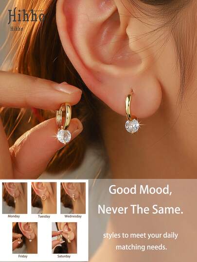 Hihho 1 Pair Elegant Weekday Earrings, Variety Of Styles Including Teardrop, Geometric Circles, Suitable For Daily, Festivals, Work Commute