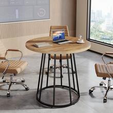 Tribesigns Tavolo da pranzo rotondo per 2-4 persone, Piccolo Tavolo da Cucina 80 cm con Struttura Metall Stabile Design Industriale per Sala da Pranzo, Cucina, Soggiorno, Caffè, Marrone - Castano - Visualizzare 6
