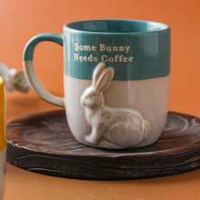 1 pieza Taza de cerámica con relieve de conejo lindo de 350ml (11.84oz), taza de leche con tema animal, adecuada para restaurante, hogar, fiesta, regalo de Año Nuevo, Navidad, Pascua - Multicolor - Ver 7