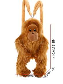 Women's Plush Backpack, Washable And Dry Cleanable, Polyester Lining, Animal Theme, Zipper Closure, Faux Fur, Striped Pattern, Perfect As Christmas And Birthday Gift - Yellow Orangutan - View 5