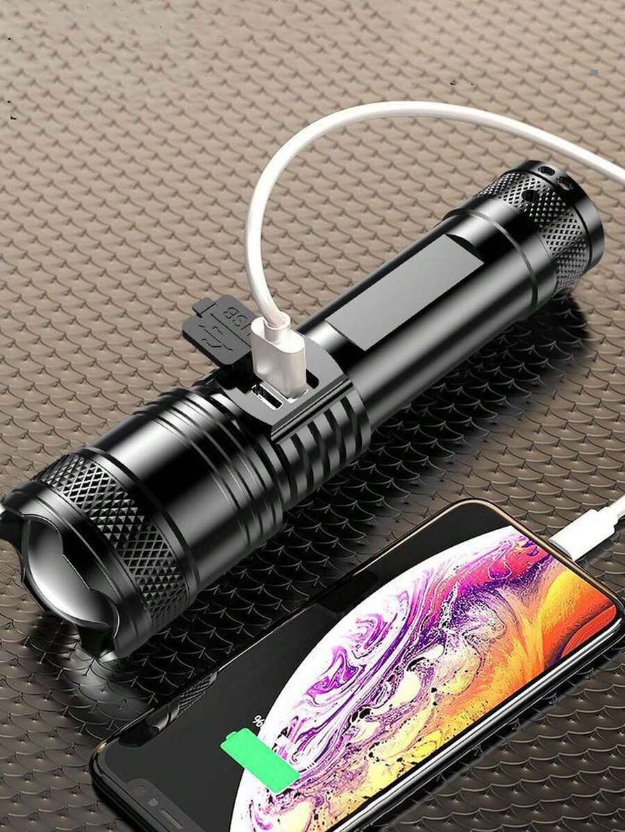 1/2pcs High Power 4900N Long Range LED Flashlight, Built-In 4-Level Battery Indicator, USB Rechargeable, Adjustable Zoom, Suitable For Tactical, Camping, Outdoor, Emergency Use, Great Gift For Valentine's Day, Mother's Day, Eid, Back To School, Christmas, Halloween