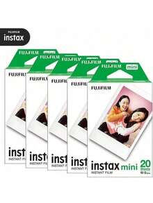 FujiFilm Mini Photo Paper (Available In 10/40/60/80/100 Sheets), Colored Border Instant Photo Paper, Compatible With Mini7s/8/9/11/12/25/90/Wide, Foil-Wrapped, Vivid Colors, Stable Imaging From 5-40℃. - White - View 10