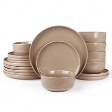 Richmount 12-Piece Plate Set, Stoneware Dinnerware Set For 4 People With Dinner Plates, Dessert Plates, Cereal Bowls, Microwave And Dishwasher - 棕色 - 查看 1