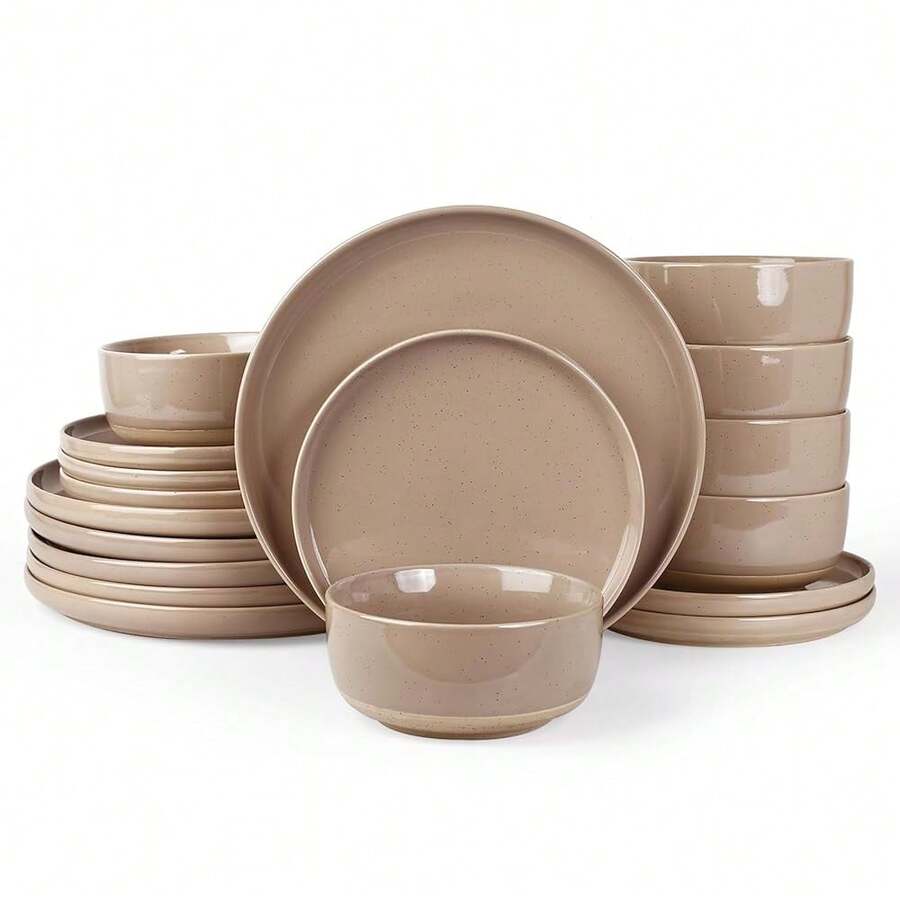 Richmount 12-Piece Plate Set, Stoneware Dinnerware Set For 4 People With Dinner Plates, Dessert Plates, Cereal Bowls, Microwave And Dishwasher - 棕色 - 查看 1