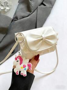 1pc Mini Crossbody Bag With Lace And Bow Decoration, Cute And Unique High-Quality Pu Crossbody Bag, And Fashionable New Bag, Fresh And Lively Color Matching, New Youthful Style, Can Be Worn Crossbody, Adjustable Shoulder Strap, Casual And Fashionable - Mini Bow Bag + Unicorn Charm - View 12