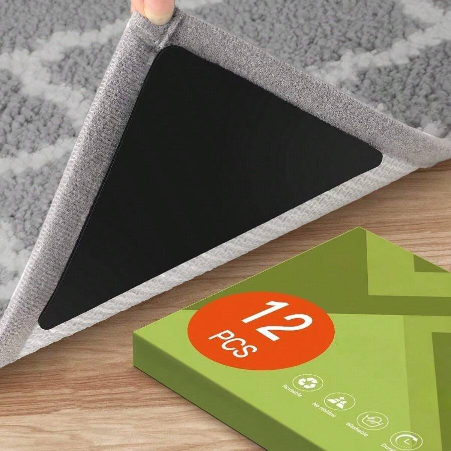 Timotech 12 Unidades de Almohadillas de Agarre para Alfombras, Cinta Antideslizante Triangular, Antiderrapante y Reutilizable de Doble Cara, Agarres Antideslizantes para Alfombras para Tapetes - por defecto - Ver 1