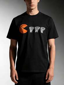 Camiseta unisex de baloncesto graciosa con canastas – Genial camiseta gráfica deportiva para hombres y niños  Verano    Regular - Negro - Ver 6