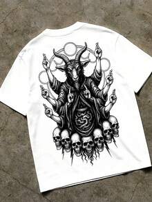 Men's Street Fashion Dark Gothic Punk Style Graphic T-Shirt, Urban Street Chic, Short Sleeve Top - White - View 6