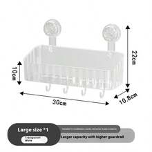 No Drill Suction Cup Bathroom Shelf, Wall Mounted Organizer Rack With Hooks For Toiletries - Multicolor - View 17