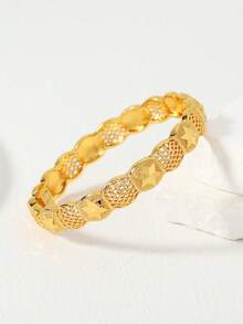 1件24K镀金镂空六芒星格子马赛克女士手镯，奢华小众设计派对配饰 - 金黃色 - 查看 5