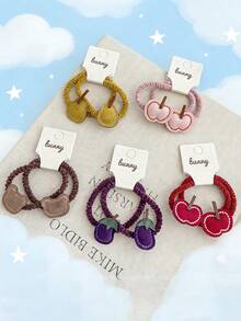 2pcs Cute Bear Apple Hair Bands Fruit Pink Girls Headband Headwear Rubber Elastic Headband Hair Accessories Headdress - Multicolor - View 3