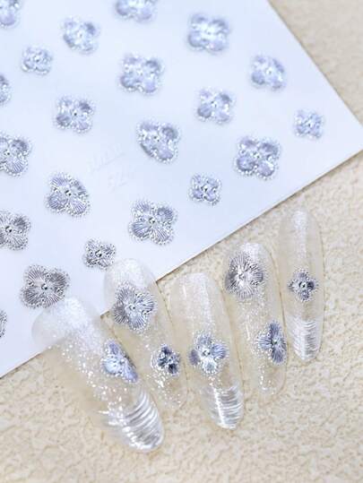 1Pc Four Leaf Petal Nail Stickers Golden And Silvery Foil Metallic End Premium And Versatile Lucky Clover Flower Modern Minimalist Nail Decals Self Embossed Single Use Spring Theme Nail Art Holiday Decorations