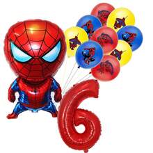 漫威英雄蜘蛛侠乳胶铝箔气球生日派对装饰，生日快乐气球组合，完美生日礼物，性别揭晓派对墙面装饰气球套装 - 彩色 - 查看 9