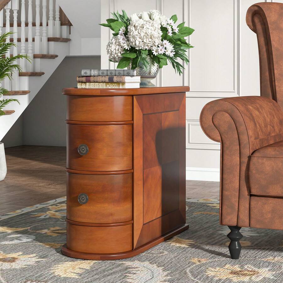 Tribesigns Solid Wood Side Table, Bedside Table With 2 Drawers, No Assembly Required, Vintage Slim Narrow Coffee Desk For Living Room Bedroom Couch Office, Brown Furniture - màu nâu - Xem 1