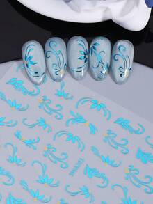 3片绿色金属藤蔓美甲贴纸，春绿色藤蔓花朵自粘美甲贴花，DIY美甲沙龙装饰配件，适合春夏美甲 - 綠色 - 查看 5