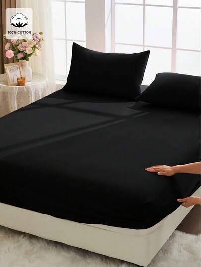2/3pcs Knitted Bedsheet Set, Solid Color Comfortable Home Bedding, Soft Breathable Anti-Pilling Bed Cover, Skin-Friendly Bedding, Suitable For All Seasons, Fits Twin/Full/Queen/King/Single Size Mattress, 1pc Fitted Sheet And 1/2pcs Pillowcase, Machine Washable And Reusable, Black