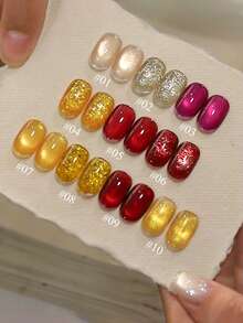 MISS SHAKA 10毫升 冬春美甲 情人节美甲 爆炸金红粉闪粉玻璃珠猫眼凝胶指甲油 新年超闪闪粉 百搭白色 流行色 美甲沙龙 家用DIY美甲用品 - 彩色 - 查看 3