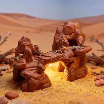 逼真的砂岩峡谷景观 - 桥梁+洞穴双结构藏身处，适用于水陆两栖箱体装饰，兼具景观氛围和栖息地功能