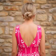 Vestido Largo Asimétrico para Mujer con Escote en V y Cintura Ajustada, Corte Fluido Elegante para Playa y Verano - Rosa Fucsia - Ver 5