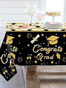 1 pieza Mantel desechable de polietileno negro y dorado para ceremonia de graduación, tamaño 220*130cm, mantel para fiesta de graduación Felicitaciones, suministros para fiesta de graduación 2026, decoración para fiesta de graduación, decoración para celebración de graduación, regalo de graduación, mantel de temporada de graduación 2026, decoración del hogar, decoración de cocina, decoración de mesa - oro negro - Ver 8