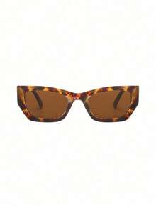 1pc New Cat Eye Asymmetrical Fashion Fashion Glasses, European And American Retro Style Glasses For Women - Leopard Frame Tea - View 2