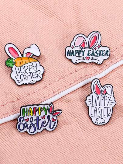 1pc Cute Easter Rabbit & Letter Enamel Pin, Alloy Brooch Accessory, Funny Badge, Lapel Pin, Hat Pin, Backpack Decor, Bag Charm, Great Gift For Friends