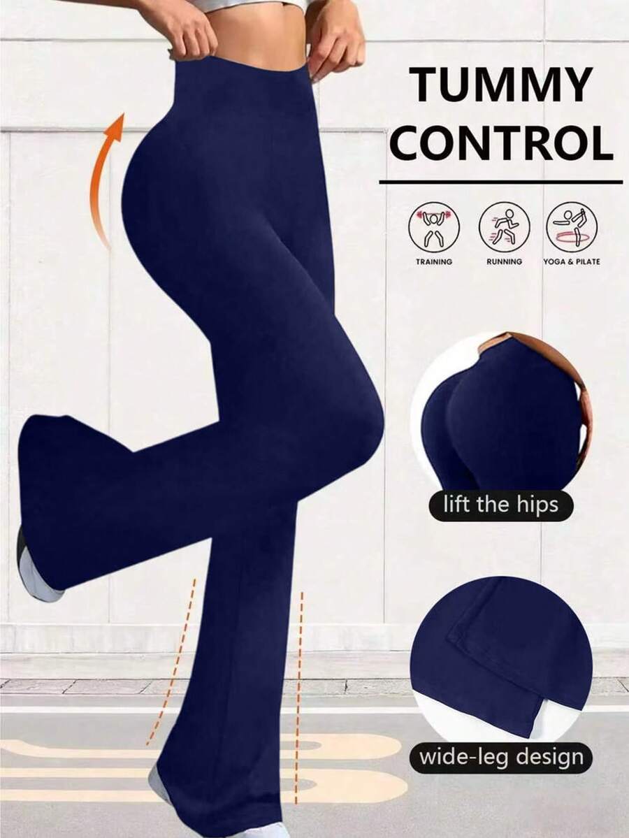 High Waist Flare Yoga Leggings Tight Fitness Wide Leg Pants For Women - Navy Blue - View 1