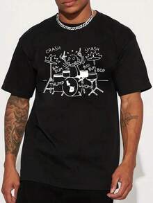 Drummer T-Shirt, Unisex Men's/Women's Blouse, 100% Cotton, Premium Top Streetwear, New Release, Immediate Shipping, Various Colors!! Plus Size - 黑色 - 查看 2