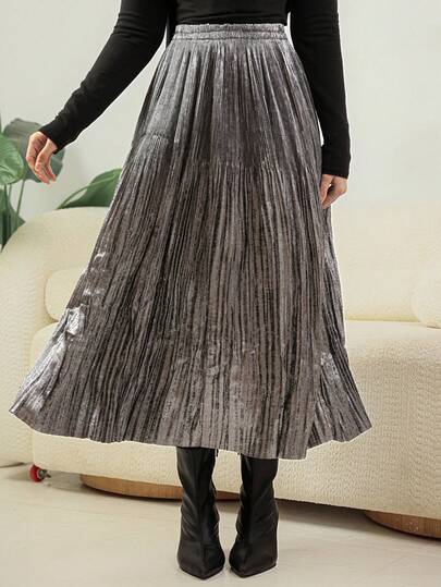 Livesso Women's Metallic Pleated Mid-Length Skirt
