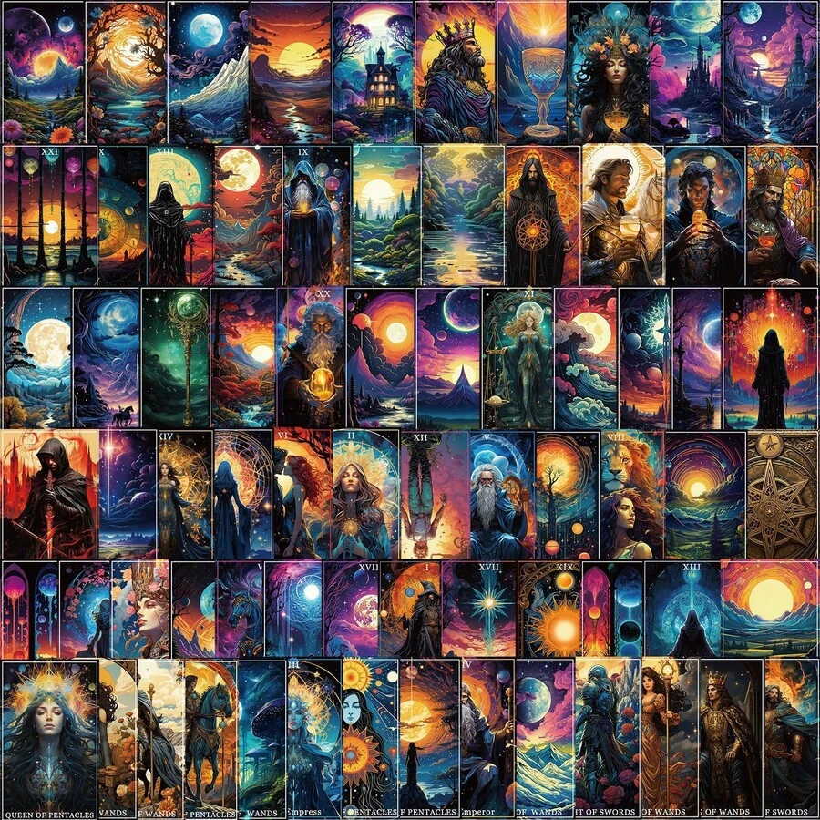 78pcs Fantasy Tarot Card Stickers Whimsical Tarot Card Stickers Tarot Card Stickers Tarot Astrology Cat Animal Pet Magic Cute Aesthetics Stickers Vinyl Waterproof Stickers For Water Bottle,Computer,Laptop,Phone,Luggage,Notebook,Fridge - Multicolor - View 1