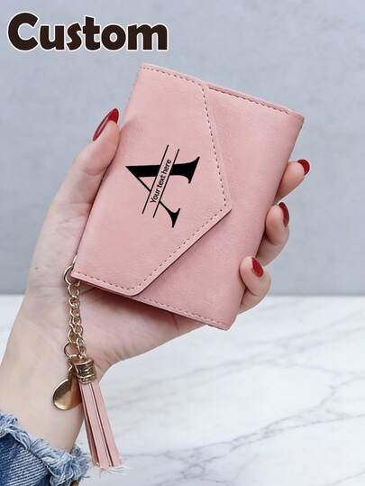 Personalized Custom Letter Women'S Wallet, Tassel Leather Wallet, Elegant Clutch Bag, Multi-Card Slot Wallet With Charm Decoration, Personalized Card Holder, Ideal Gift For Valentine'S Day, Birthday, Mother'S Day, Anniversary, Customized Birthday Gift, And Everyday Wallet.