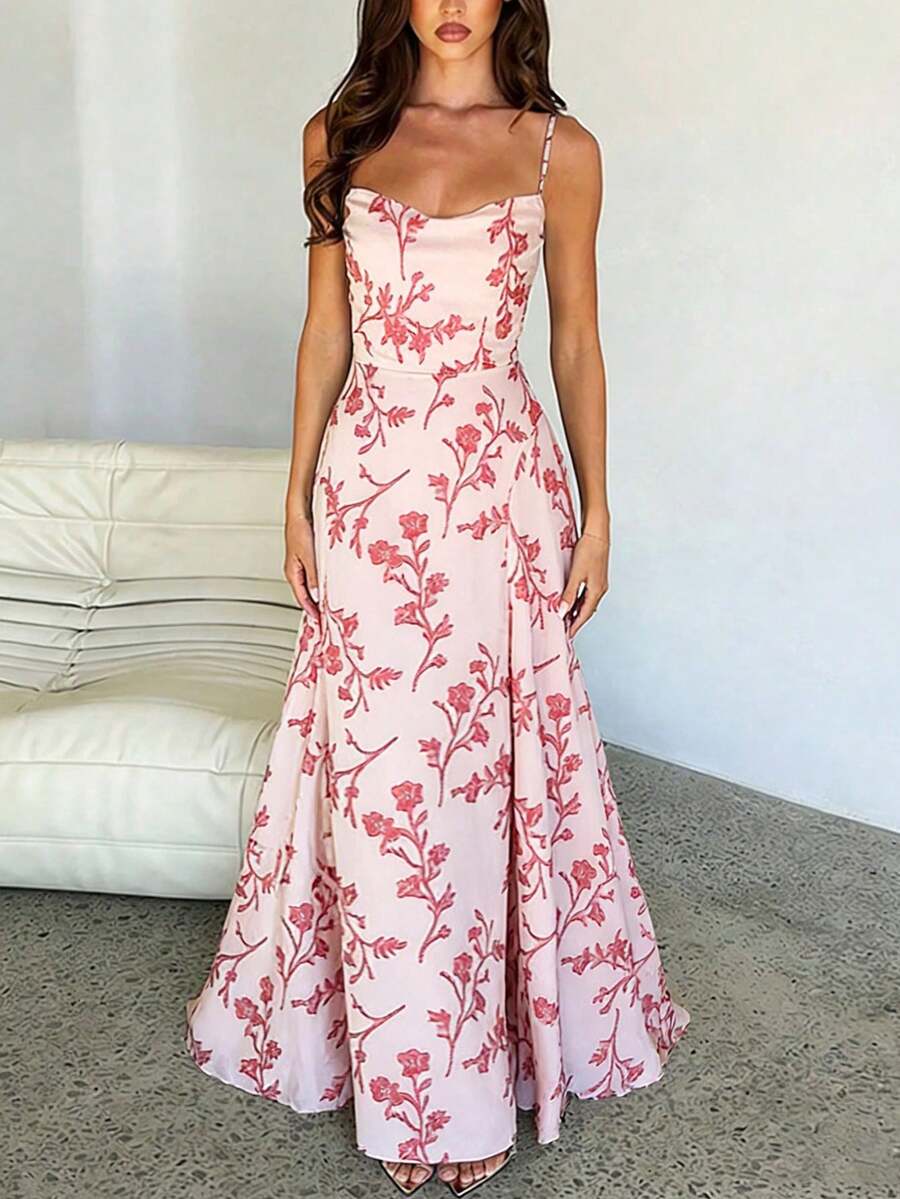 Đầm cocktail dự tiệc thanh lịch màu trơn dáng đuôi cá hở lưng buộc dây dành cho nữ - Màu Hồng baby - Xem 1