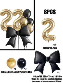 7/8个40英寸0-9浅金色数字气球套装，大号黑色蝴蝶结铝箔气球，黑金乳胶气球，适用于生日派对、周年纪念装饰 - 彩色 - 查看 19