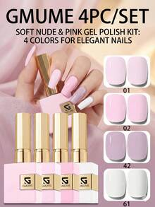 GMUME 4Pcs/Set 16ml Pastel Pink Purple Gel Nail Polish Kit No.01 02 42 61 Soft Lilac White Colors For Spring Easter Wedding Bridesmaid Manicure Soak Off UV LED Gel Varnish 3-Step System Bottle Matches Color - Multicolor - View 2
