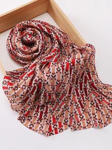 1pc Women's Soft Digital Printed Modest Hijab Pleated Soft Headscarf - Multicolor - View 15