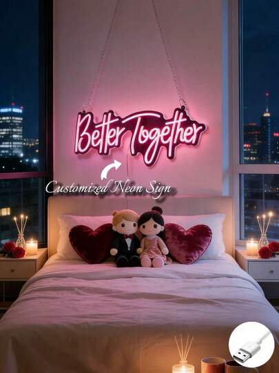 1pc Customizable Dimmable Neon Light Sign, LED Neon Light Decor Suitable For Christmas, Halloween, Bedroom, Party, Personalized Gift, Kitchen Accessories, Graduation Celebration, Room Decor, Background Decor, Holiday Neon Light Sign, Black Background Neon Light Home Decor, Wedding Background