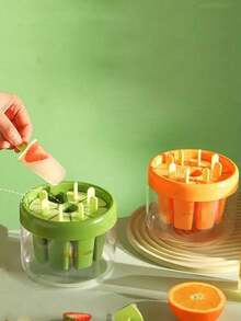 冰淇淋模具，DIY自制冰淇淋，硅胶材质带盖，适用于制作冰淇淋、冰棒，冰格制作器，储物盒，冰棒架，可制作8支自制冰棒 - 彩色 - 查看 3