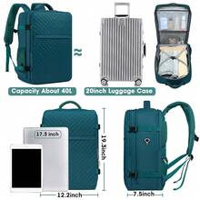 Large Carry On Travel Backpack - Flight Approved Waterproof Luggage Suitcase Backpacks Personal Item Size For Women Men Fit 17 Inch Laptop College Overnight Bag Anti-Theft Weekender Daypack Blue - 05-孔雀藍 - 查看 5