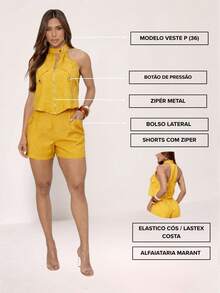 TETE FASHION Women's Short Set: High Neck Blouse And Tailored Shorts 9813 - VÀNG MARCHESE - Xem 7
