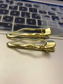 2pcs Women Minimalist Metal Silver Hair Clip,Hair Barrettes,Decorative Hair Accessories For Women Street Gold Head Piece Hair Clips Hair Claws, School Stuff - 金色 - 查看 10