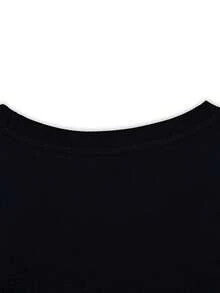 Plus Size Women'S Casual T-Shirt - Rock, Paper, Scissors, Throat Punch Graphic Print, Round Neck, Short Sleeve, Slightly Stretchy Fabric, Comfortable All-Season Top, Black With White Skull Design - màu đen - Xem 2