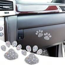 2pcs White Diamond Animal Paw Print Car Interior Decor Stickers! Fully Embedded With Sparkling White Diamonds, Adorable Paw Print Design, Cute And Eye-Catching, Fits All Vehicle Models. Not Only A Decorative Accessory, But Also Can Cleverly Cover Small Interior Scratches, Wear-Resistant And Fade-Resistant - 2pcs White Diamond Paw Print Stickers - View 1