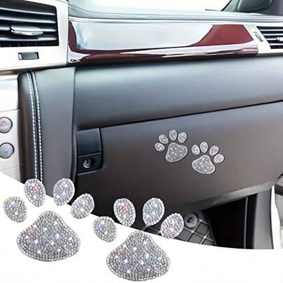 2pcs White Diamond Animal Paw Print Car Interior Decor Stickers! Fully Embedded With Sparkling White Diamonds, Adorable Paw Print Design, Cute And Eye-Catching, Fits All Vehicle Models. Not Only A Decorative Accessory, But Also Can Cleverly Cover Small Interior Scratches, Wear-Resistant And Fade-Resistant