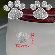 2pcs White Diamond Animal Paw Print Car Interior Decor Stickers! Fully Embedded With Sparkling White Diamonds, Adorable Paw Print Design, Cute And Eye-Catching, Fits All Vehicle Models. Not Only A Decorative Accessory, But Also Can Cleverly Cover Small Interior Scratches, Wear-Resistant And Fade-Resistant - 2pcs White Diamond Paw Print Stickers - View 2