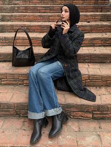 Livesso 格子翻领纽扣前襟女式外套，秋季女装 - 彩色 - 查看 8