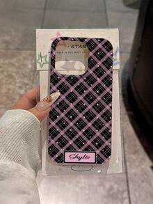 1个格子波点图案大孔皮革质感粉色防震手机壳，TPU材质，适合作为节日礼物，兼容苹果iPhone Xs/Xs Max/Xr/11/12/13/14/15/16 Pro/Pro Max/14/15/16 Plus/17，男女通用 - 彩色 - 查看 1