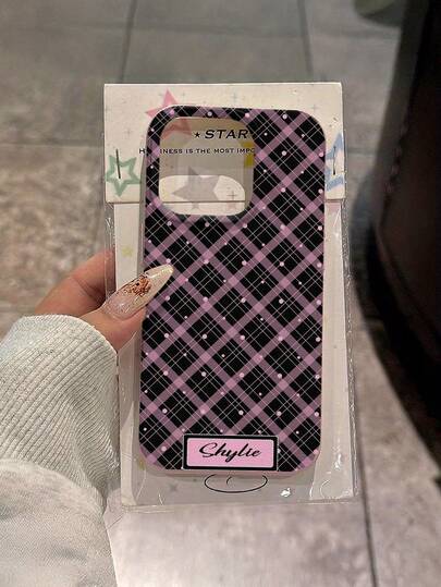 1个格子波点图案大孔皮革质感粉色防震手机壳，TPU材质，适合作为节日礼物，兼容苹果iPhone Xs/Xs Max/Xr/11/12/13/14/15/16 Pro/Pro Max/14/15/16 Plus/17，男女通用